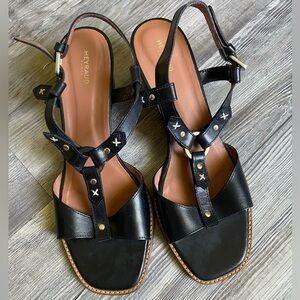 Heyraud Paris Black Leather Women's Sandals